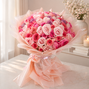 100 Pink Roses Bouquet – Four Shades of Pink